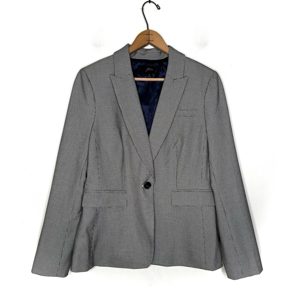 J. Crew | Black and White Heritage Print Houndstooth Peplum Back Blazer Size 8